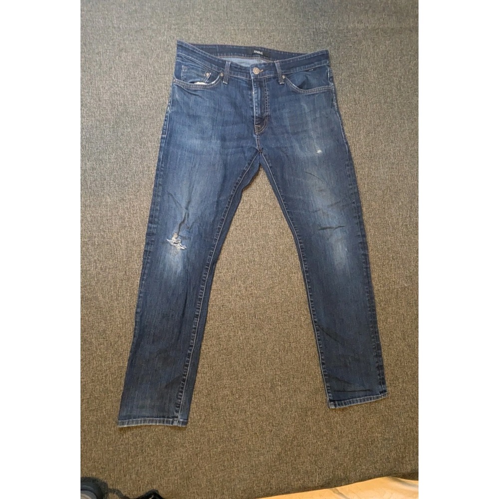Mavi Jeans Men's 34 X 32 Blue Relaxed Straight Leg Medium Wash Denim Distressed